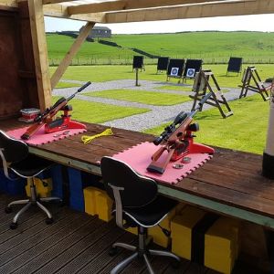 To air rifles set ready for use with pellets at Ringinglow Air rifle range