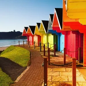 rainbow painted beach chalets