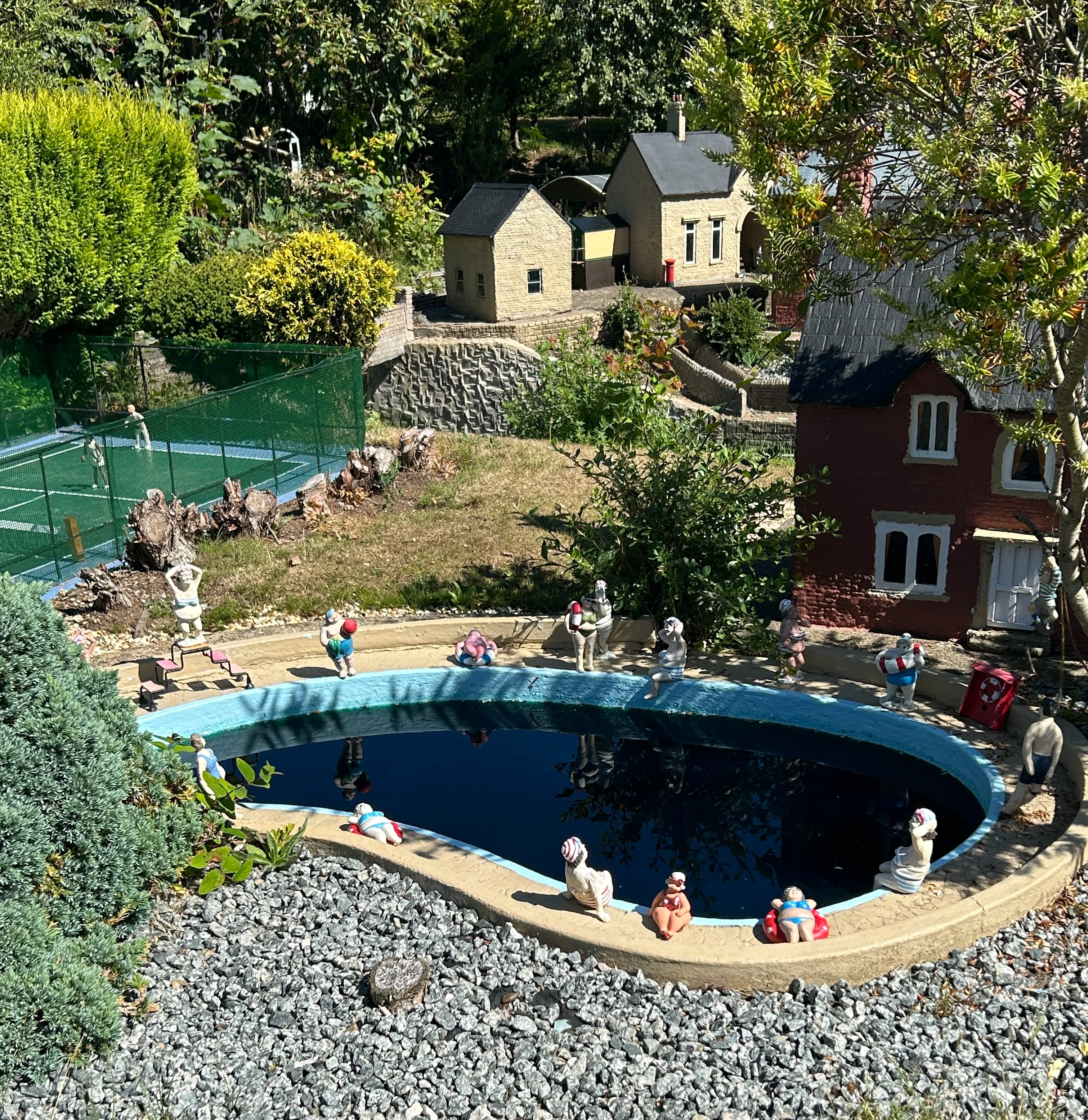 residents of bondville model village enjoying the pool