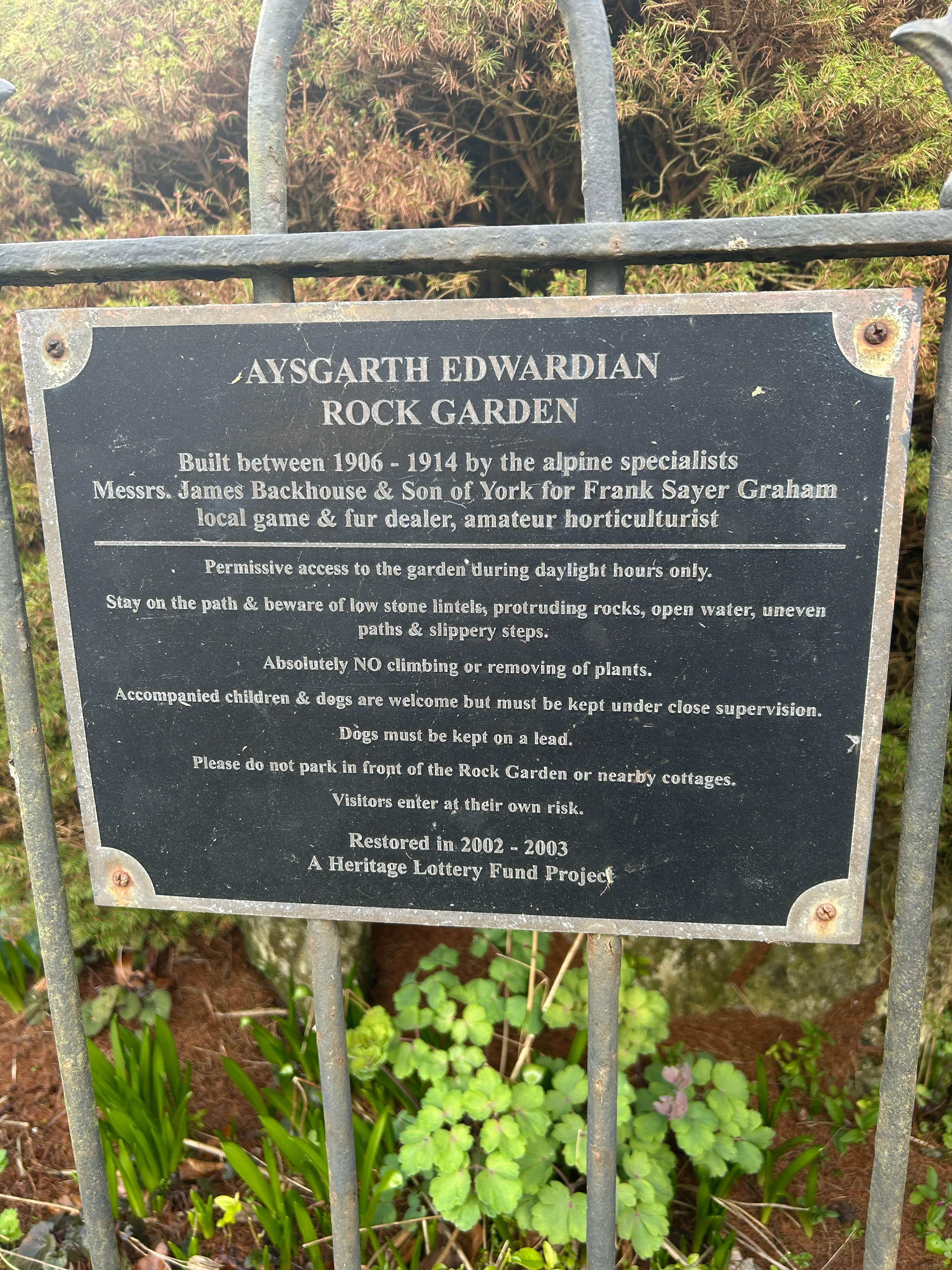 Sign at the entrance to the Aysgarth Rock Garden.