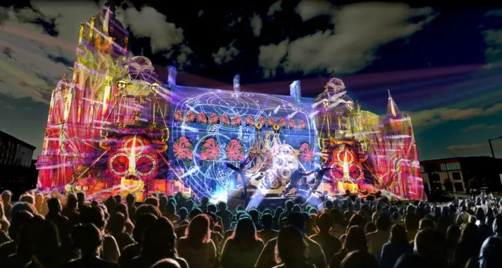 crowd watching a light show.