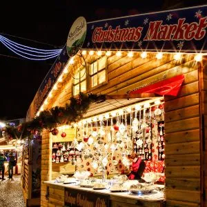 Wooden chalet at Sheffield Christmas light