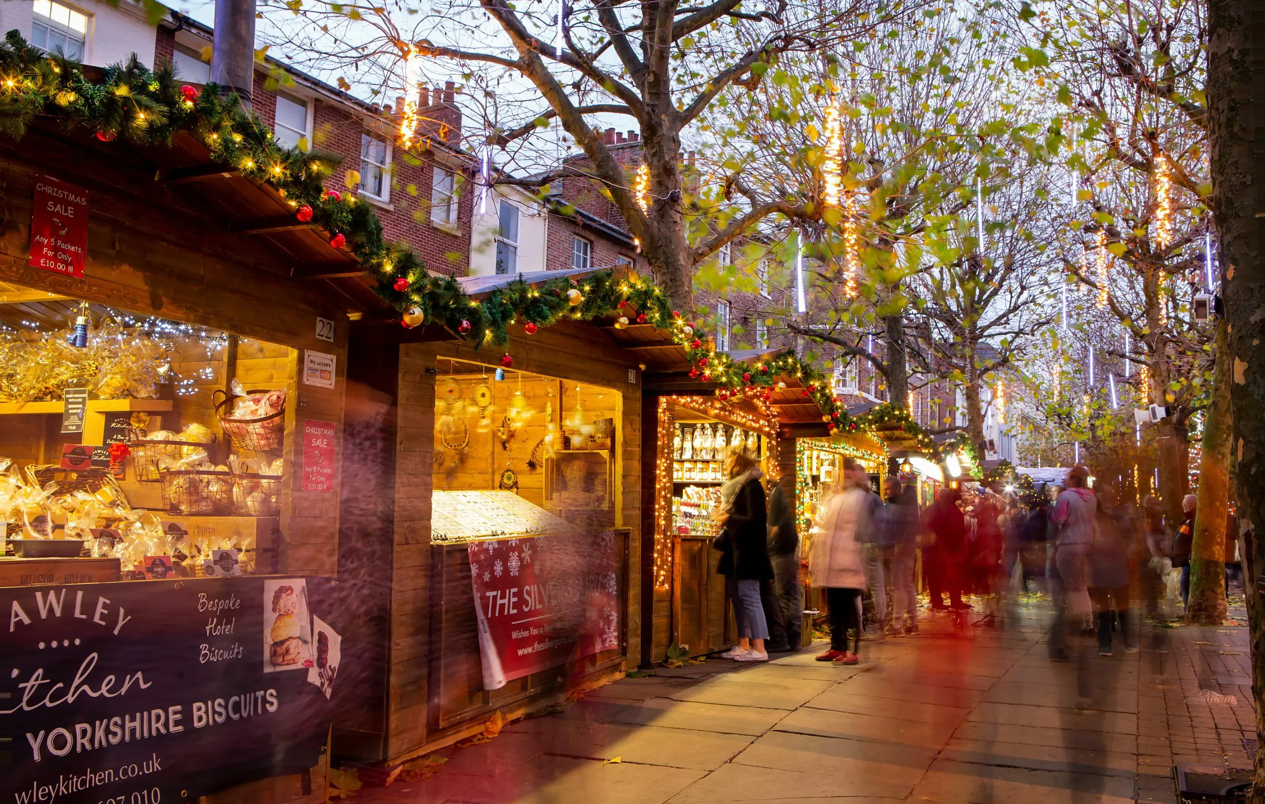 wooden chalets in York Christmas market