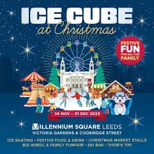 Ice Cube Leeds promotional logo, dark blue background with written details of dates, times, locations and activities