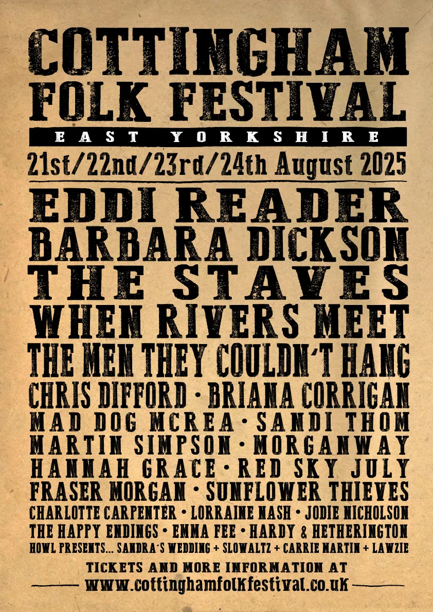 Headliners poster for Cottingham Folk Festival
