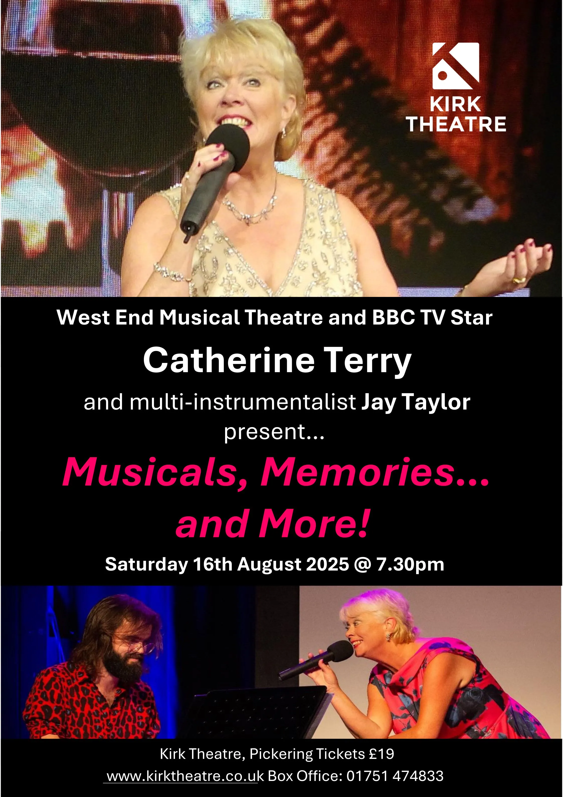 Poster featuring Catherine Terry and details of her upcoming performance at Kirk Theatre in Pickering
