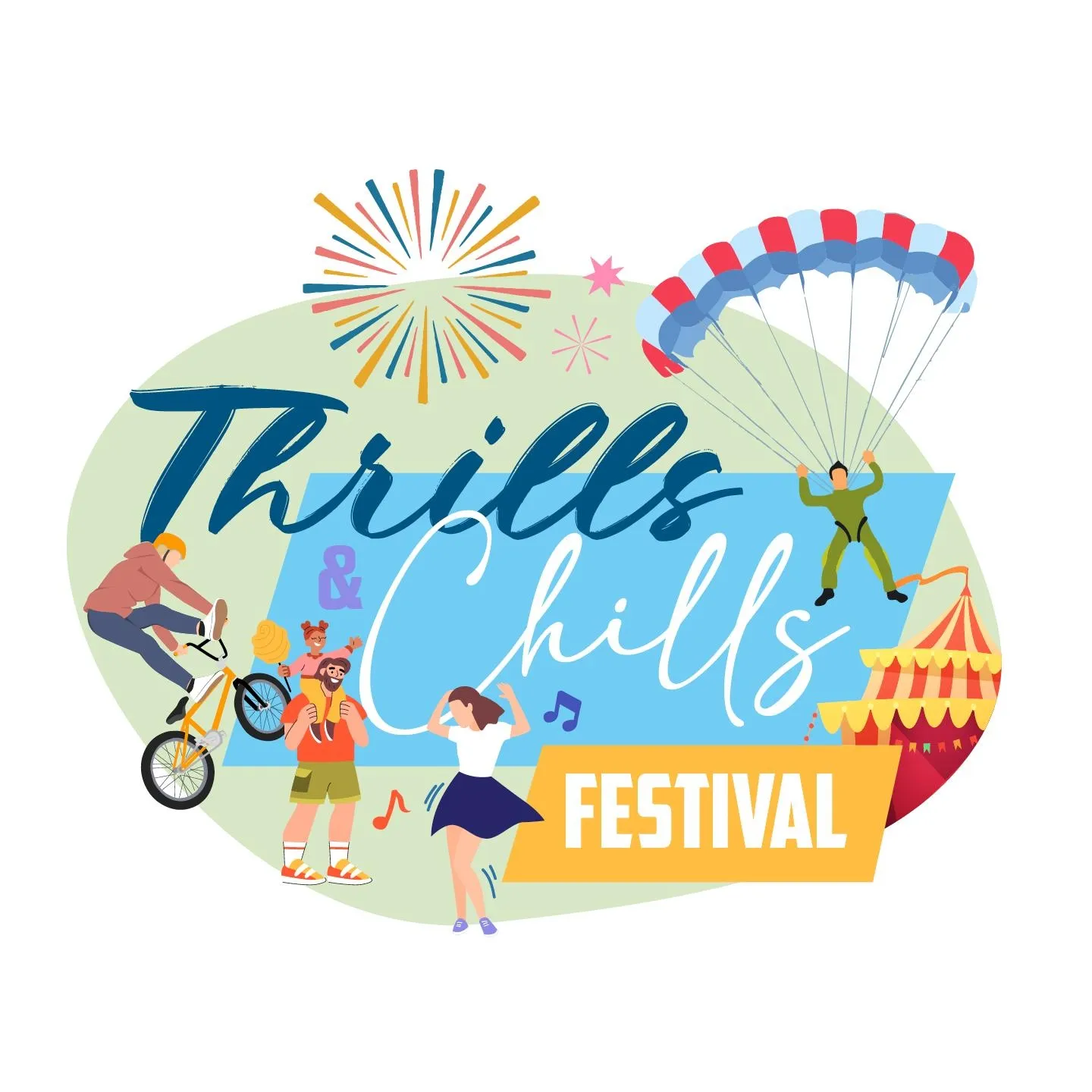 poster for thrills and Chills festival with dates and details and lots of small inset images of activities.