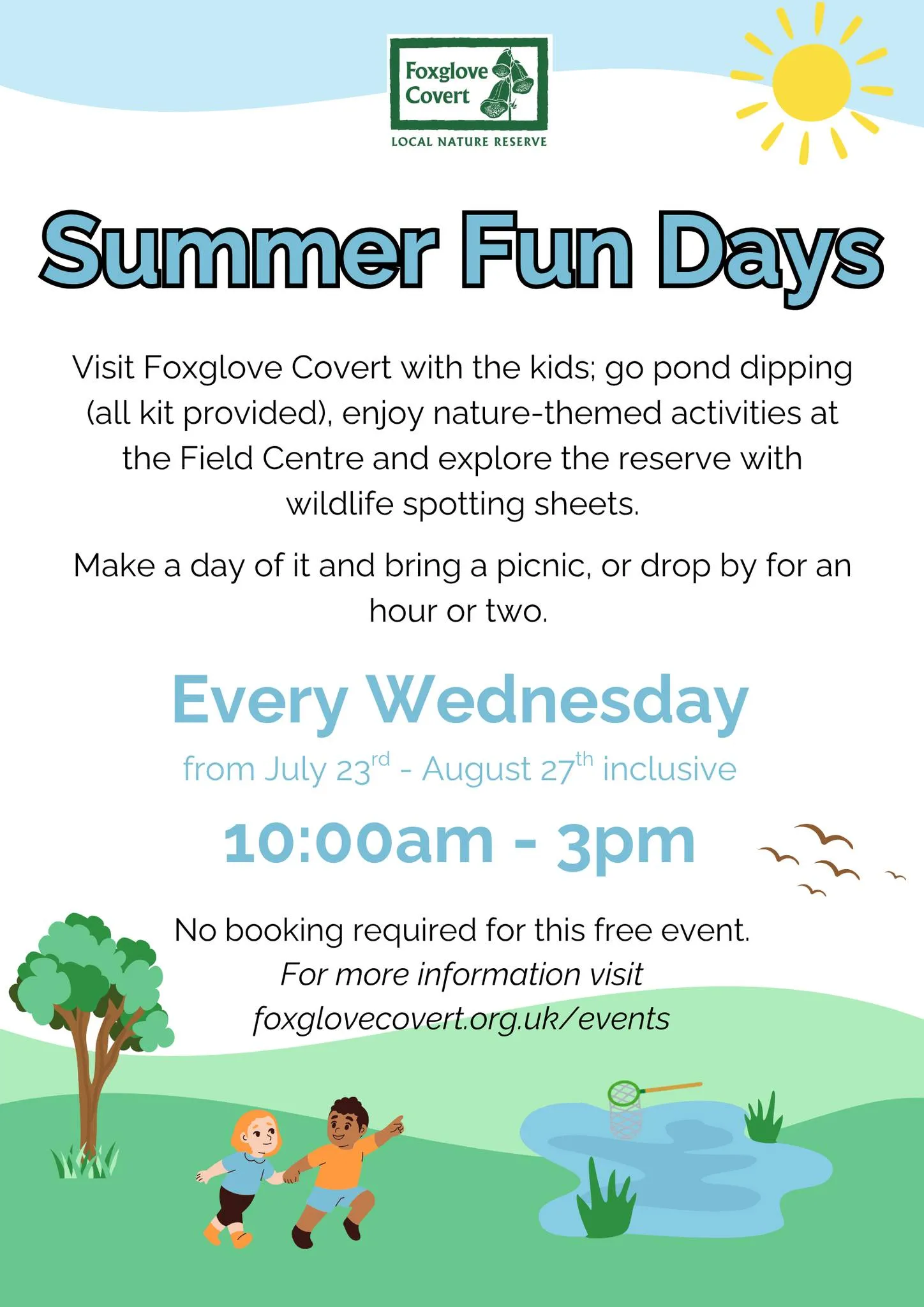 poster with details of pond dipping activities for families in the summer