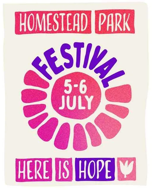 pink and purple logo for homestead park festival