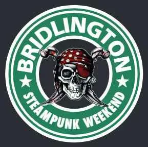 Logo circle with green background and white text surrounding a pirate skull and crossbones on a bandana
