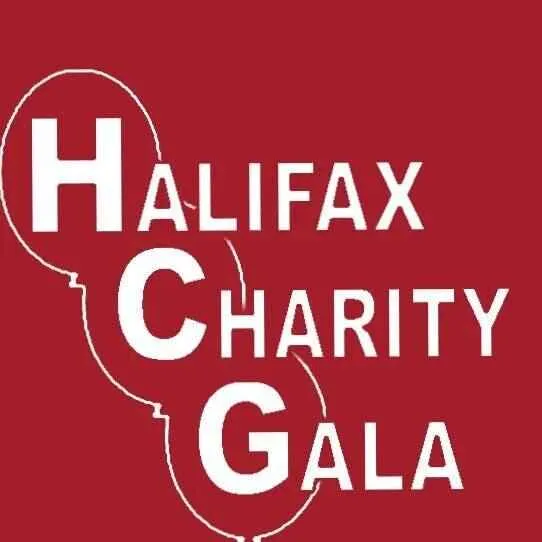 Halifax Charity Gala logo, white text on a red background 