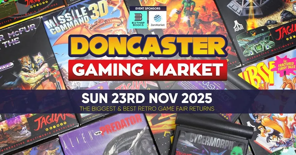 Doncaster Gaming Market poster with rows of retro games