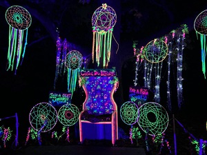 neon lit windchimes and dream catchers