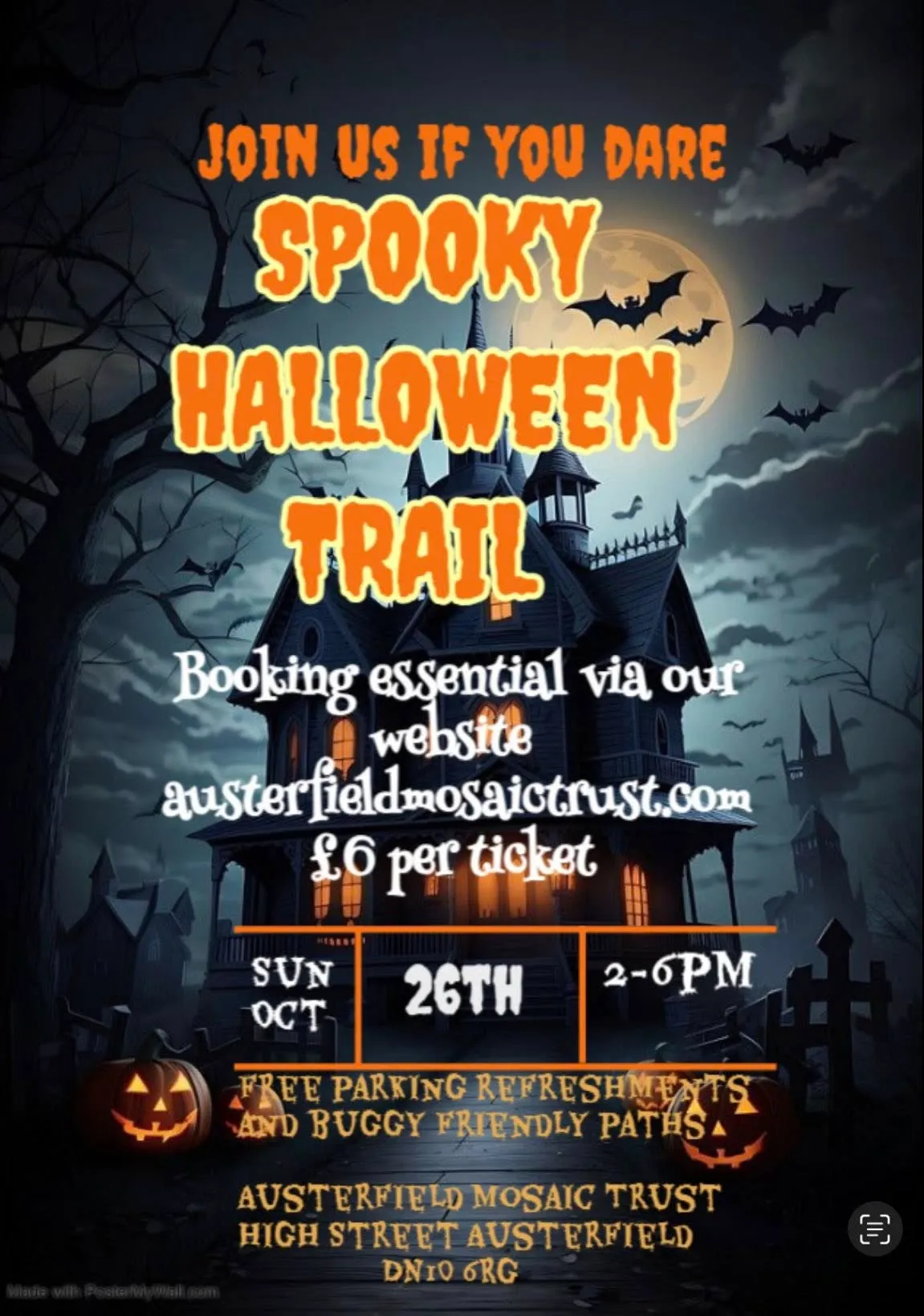 spooky halloween trail poster.