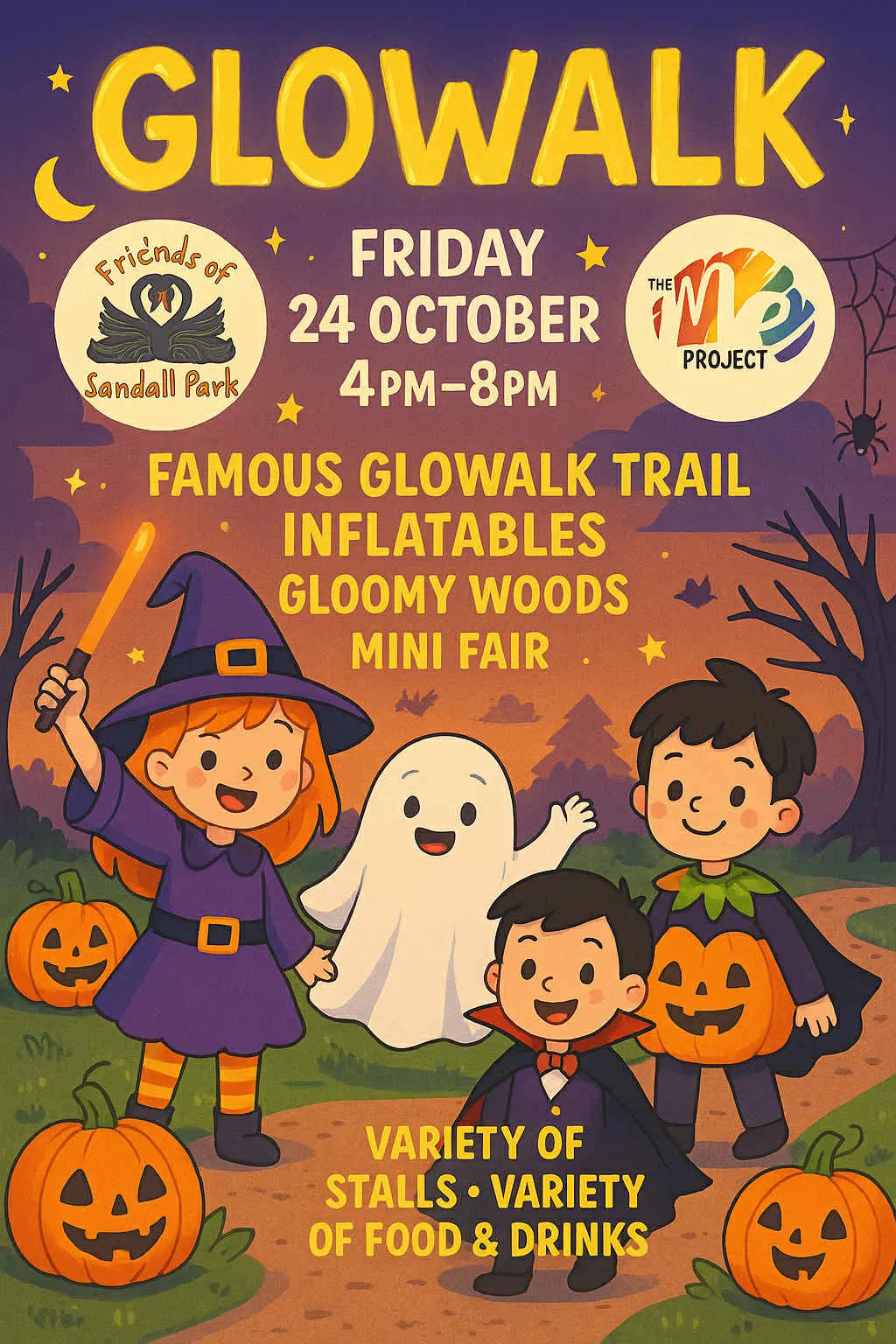 Doncaster Glowalk poster with cartoon style halloween graphics