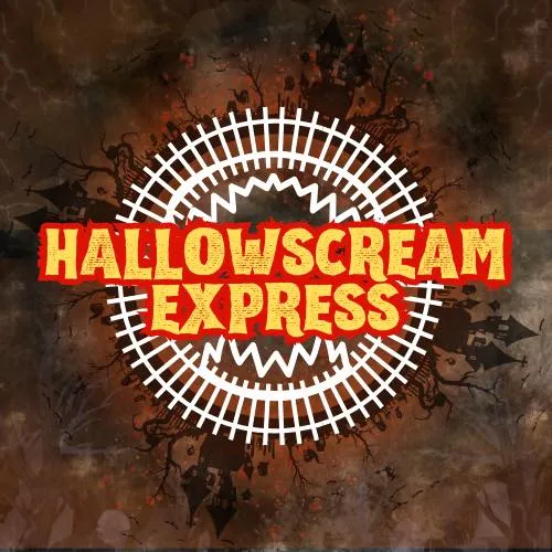 Hallowscream Express text on a dark background